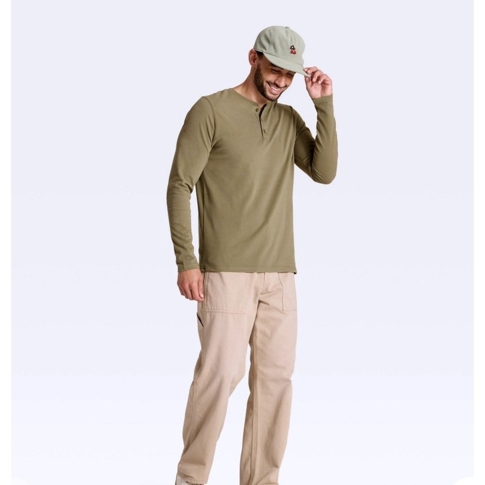 Goodfellow & Co Vintage Cotton Long Sleeve Henley Shirt Olive Green Small Casual - Picture 3 of 3